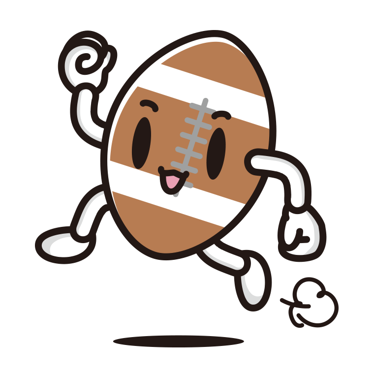 走るラグビーボールちゃんのイラスト【色あり、背景なし】透過PNG