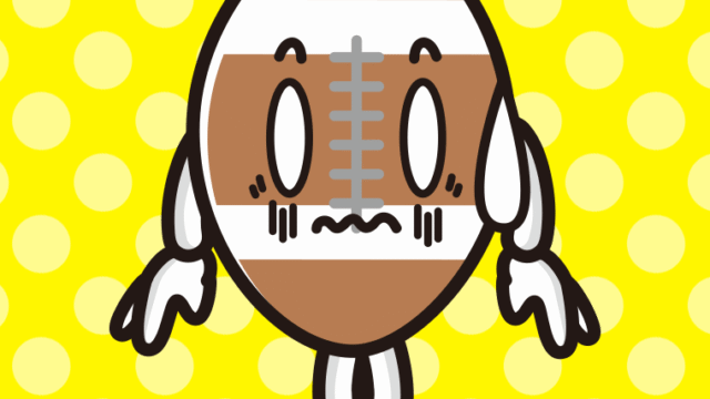 ショックを受けるラグビーボールちゃんのイラスト【色、背景あり】PNG