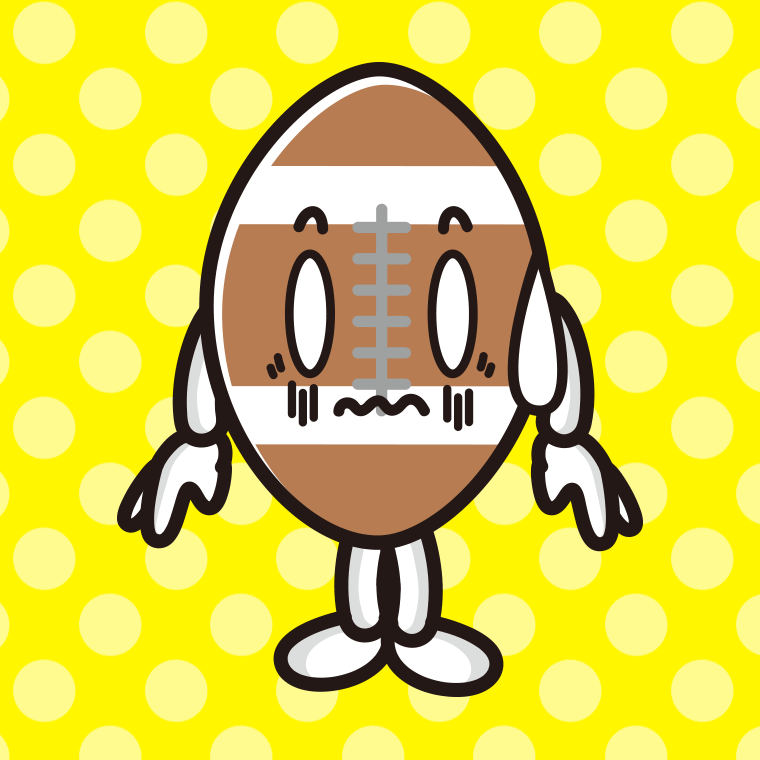 ショックを受けるラグビーボールちゃんのイラスト【色、背景あり】PNG
