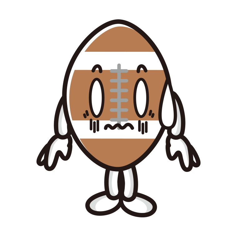ショックを受けるラグビーボールちゃんのイラスト【色あり、背景なし】透過PNG