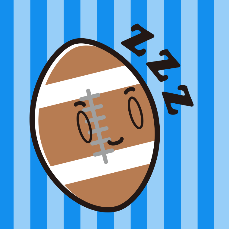 眠るラグビーボールちゃんのイラスト【色、背景あり】PNG