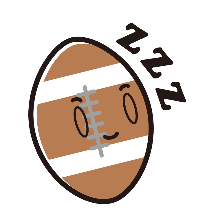 眠るラグビーボールちゃんのイラスト【色あり、背景なし】透過PNG
