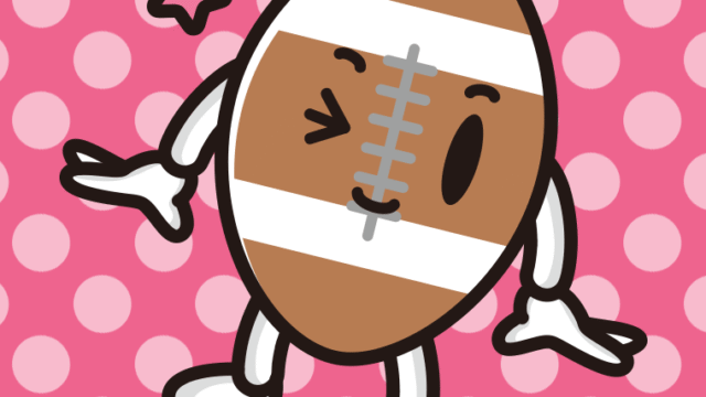 ウインクするラグビーボールちゃんのイラスト【色、背景あり】PNG