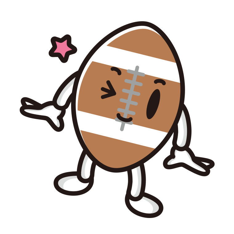 ウインクするラグビーボールちゃんのイラスト【色あり、背景なし】透過PNG