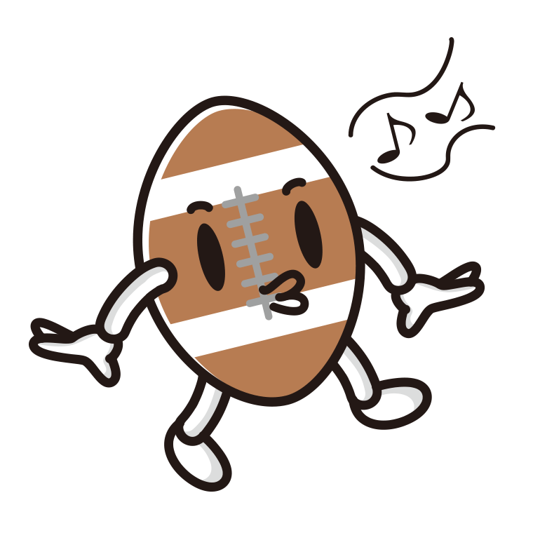 口笛を吹くラグビーボールちゃんのイラスト【色あり、背景なし】透過PNG