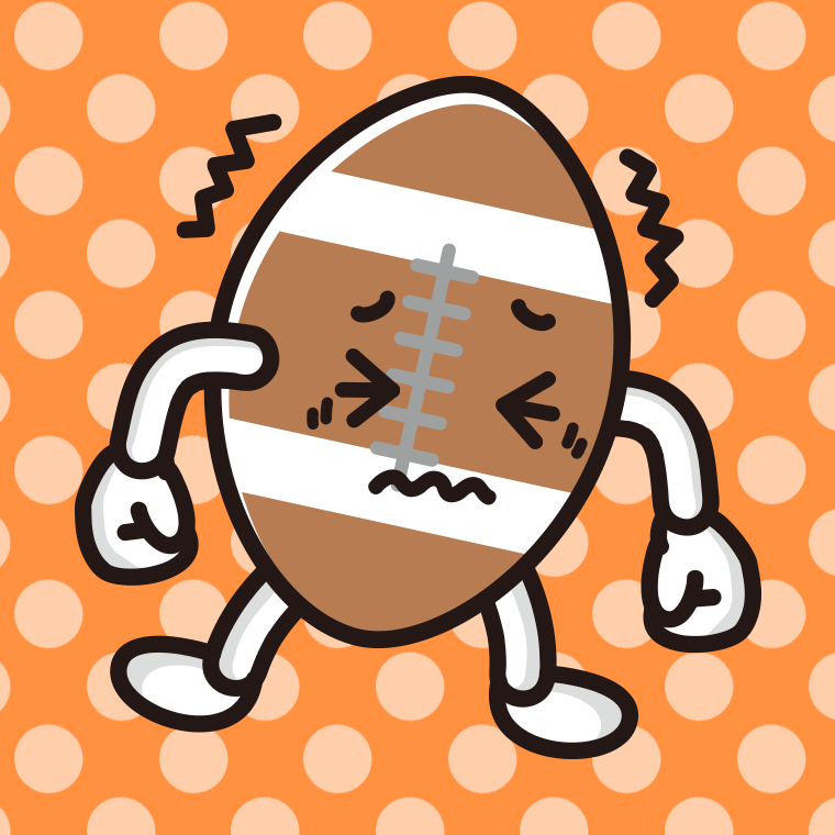 ブルブル震えるラグビーボールちゃんのイラスト【色、背景あり】PNG