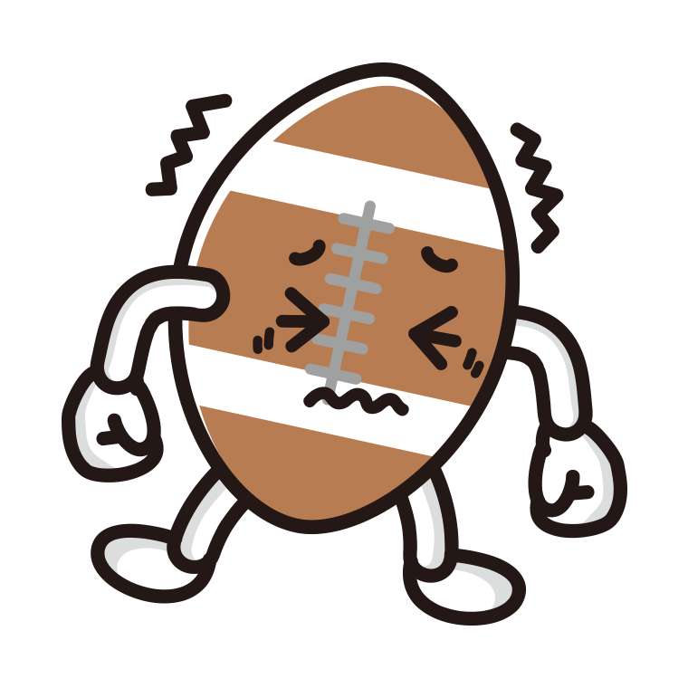 ブルブル震えるラグビーボールちゃんのイラスト【色あり、背景なし】透過PNG