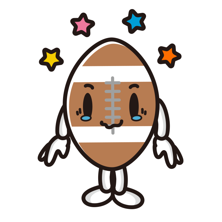 ジーンとするラグビーボールちゃんのイラスト【色あり、背景なし】透過PNG
