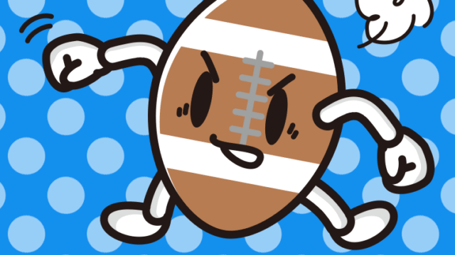 パンチするラグビーボールちゃんのイラスト【色、背景あり】PNG