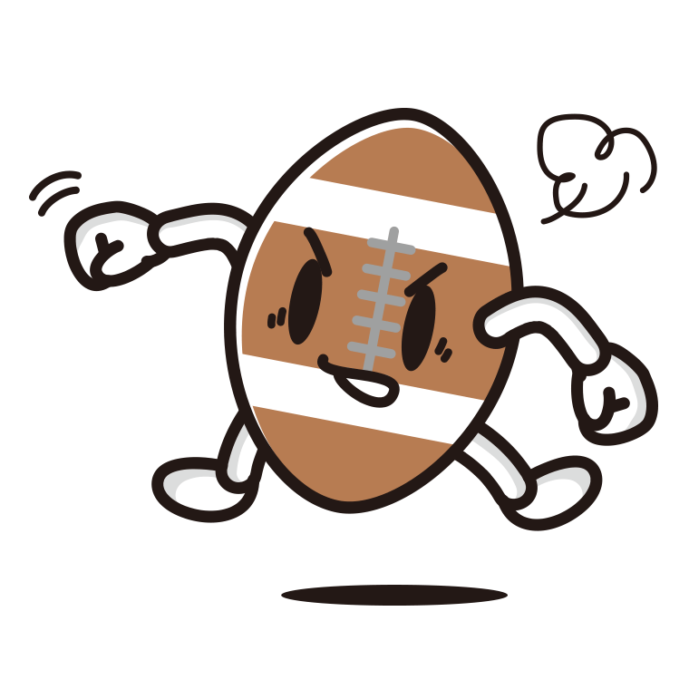 パンチするラグビーボールちゃんのイラスト【色あり、背景なし】透過PNG