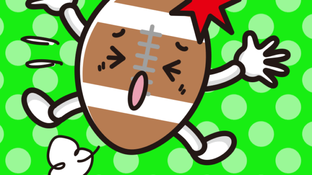 ぶつかるラグビーボールちゃんのイラスト【色、背景あり】PNG
