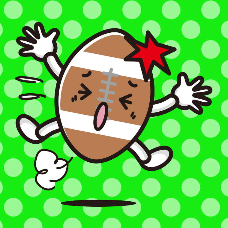 ぶつかるラグビーボールちゃんのイラスト【色、背景あり】PNG