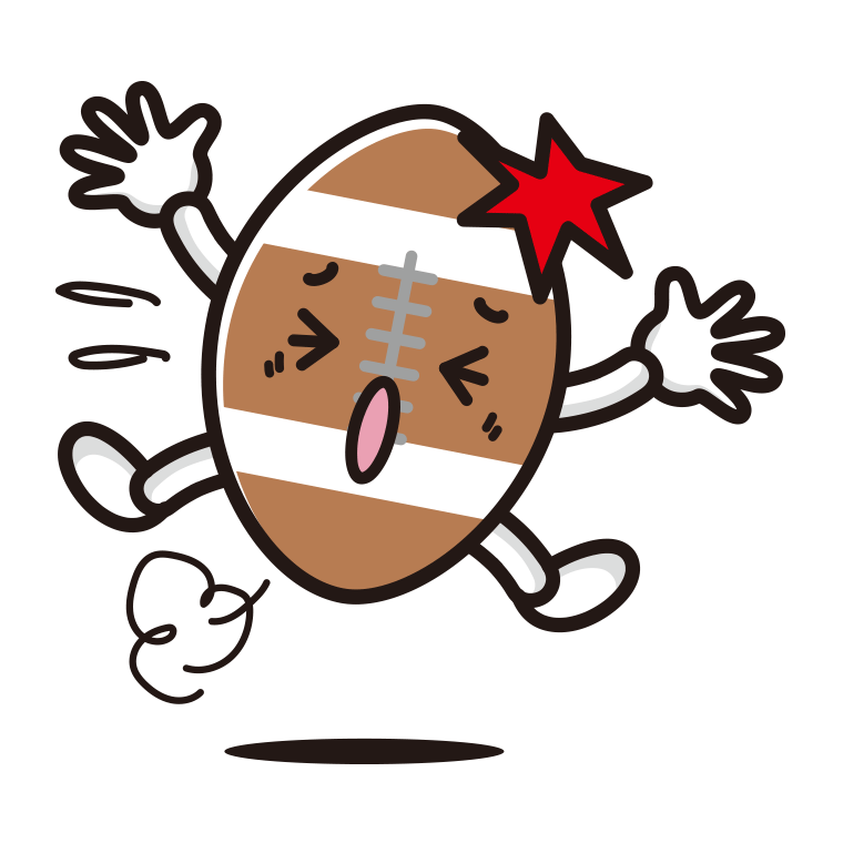 ぶつかるラグビーボールちゃんのイラスト【色あり、背景なし】透過PNG