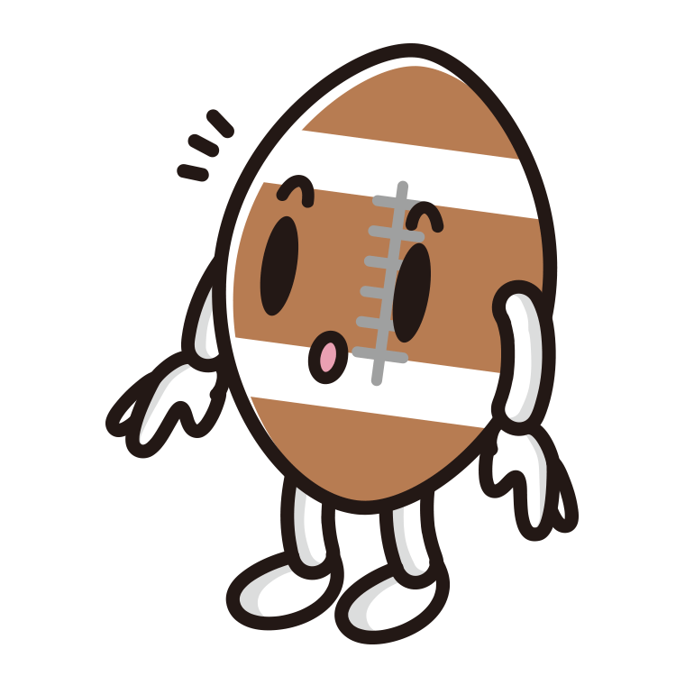 何かに気付くラグビーボールちゃんのイラスト【色あり、背景なし】透過PNG