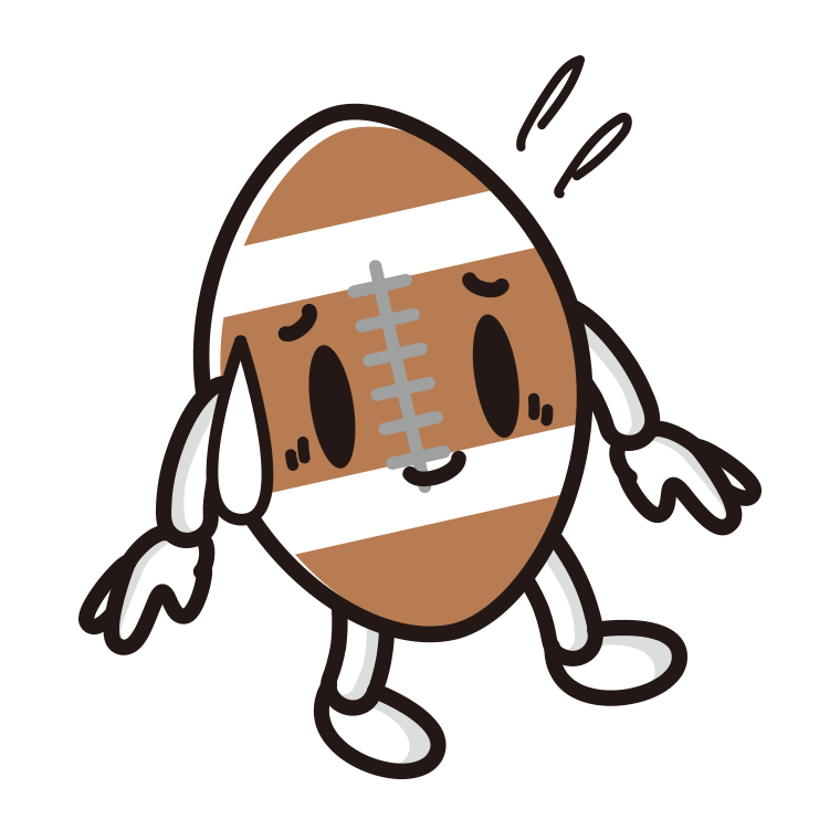 苦笑いするラグビーボールちゃんのイラスト【色あり、背景なし】透過PNG