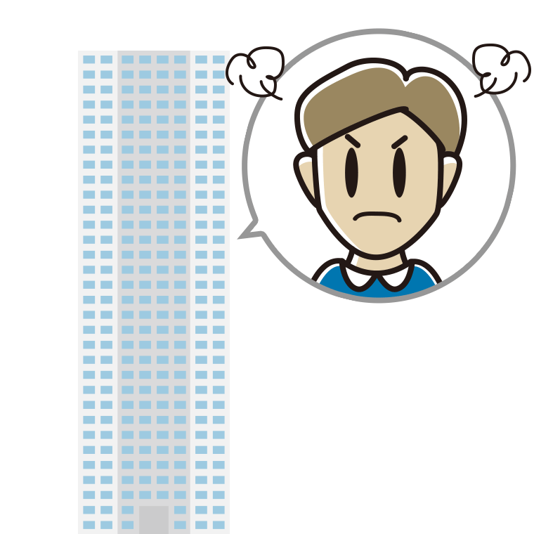 タワーマンションで怒る男性のイラスト【色あり、背景なし】透過PNG