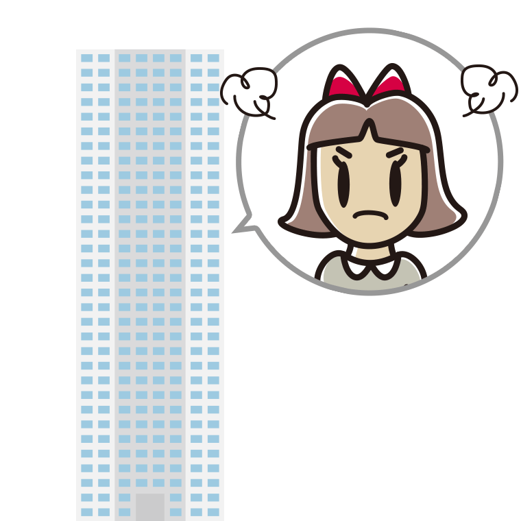 タワーマンションで怒る小学生女子のイラスト【色あり、背景なし】透過PNG