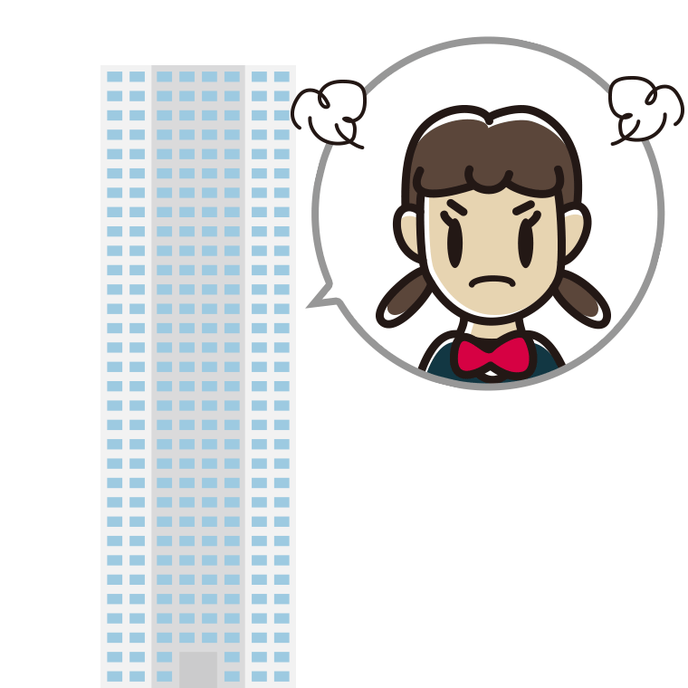 タワーマンションで怒る女子中学生のイラスト【色あり、背景なし】透過PNG