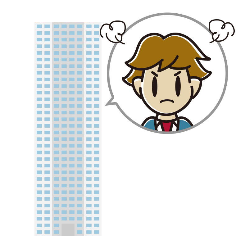 タワーマンションで怒る男子高校生のイラスト【色あり、背景なし】透過PNG