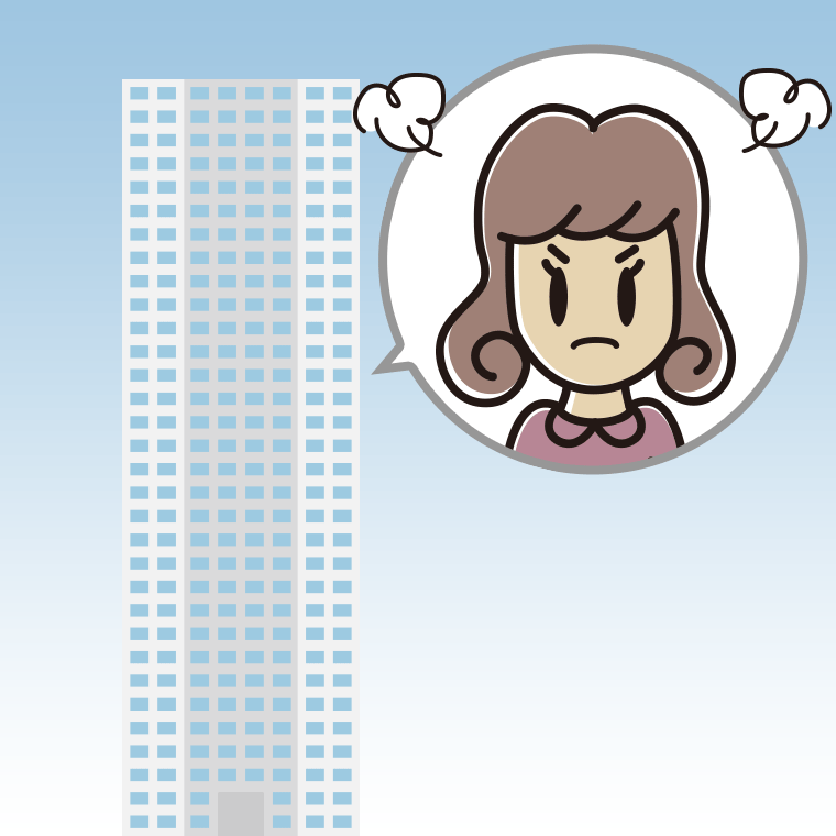 タワーマンションで怒る女子大学生のイラスト【色、背景あり】PNG