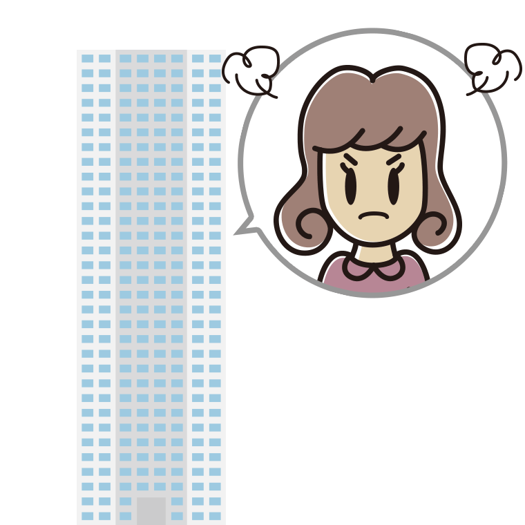タワーマンションで怒る女子大学生のイラスト【色あり、背景なし】透過PNG