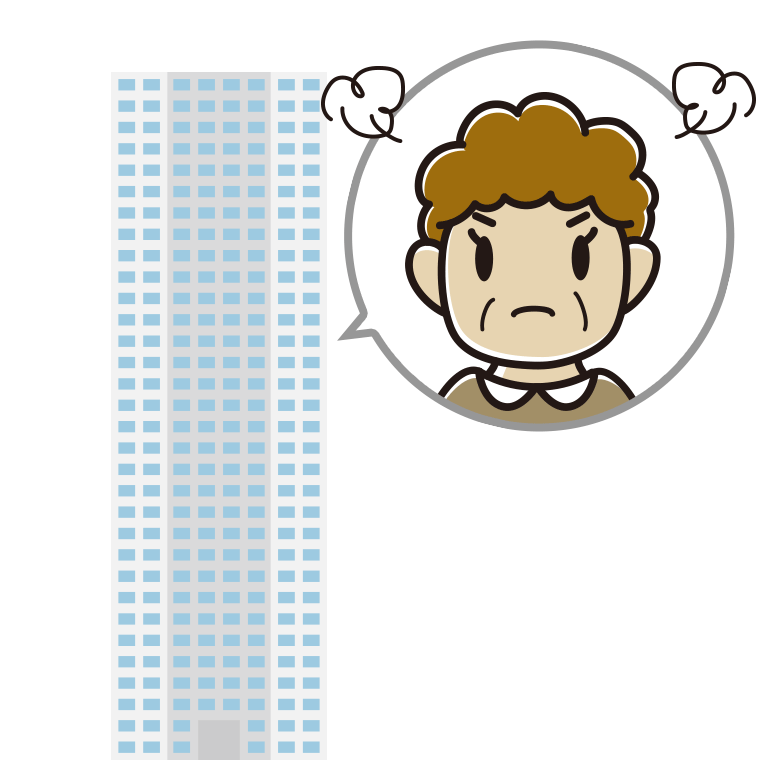 タワーマンションで怒るおばさんのイラスト【色あり、背景なし】透過PNG