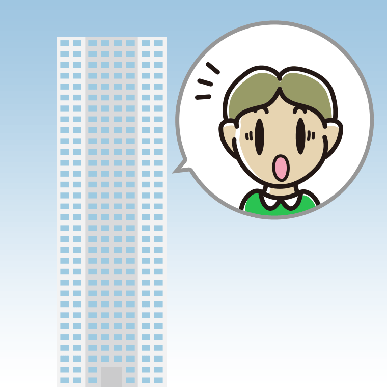 タワーマンションで驚く小学生男子のイラスト【色、背景あり】PNG