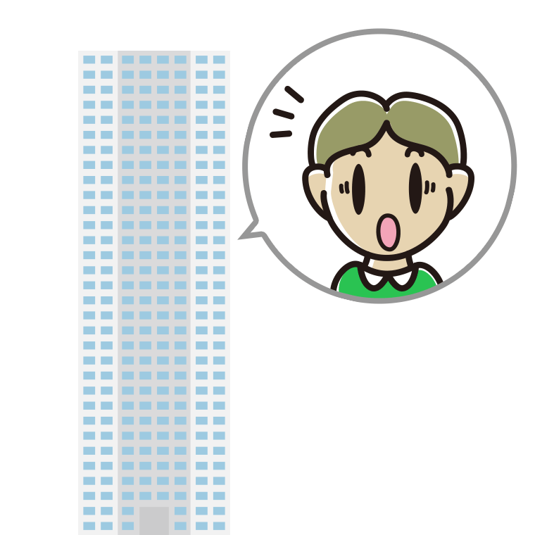タワーマンションで驚く小学生男子のイラスト【色あり、背景なし】透過PNG