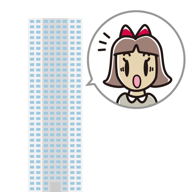 タワーマンションで驚く小学生女子のイラスト【色あり、背景なし】透過PNG