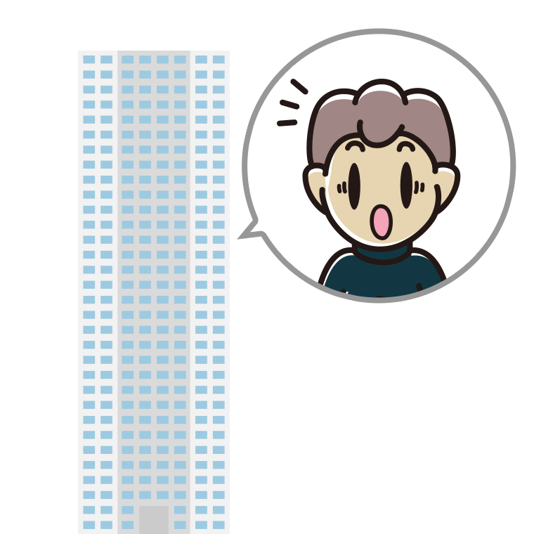 タワーマンションで驚く男子中学生のイラスト【色あり、背景なし】透過PNG