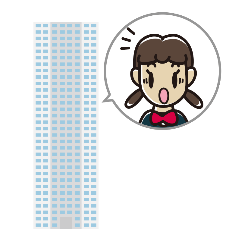 タワーマンションで驚く女子中学生のイラスト【色あり、背景なし】透過PNG