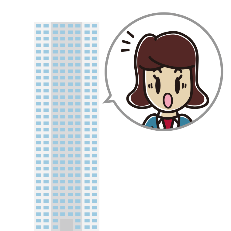 タワーマンションで驚く女子高校生のイラスト【色あり、背景なし】透過PNG