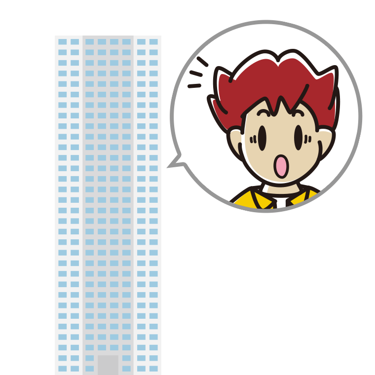 タワーマンションで驚く男子大学生のイラスト【色あり、背景なし】透過PNG