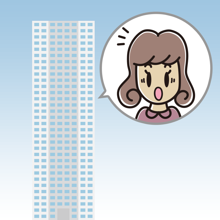 タワーマンションで驚く女子大学生のイラスト【色、背景あり】PNG