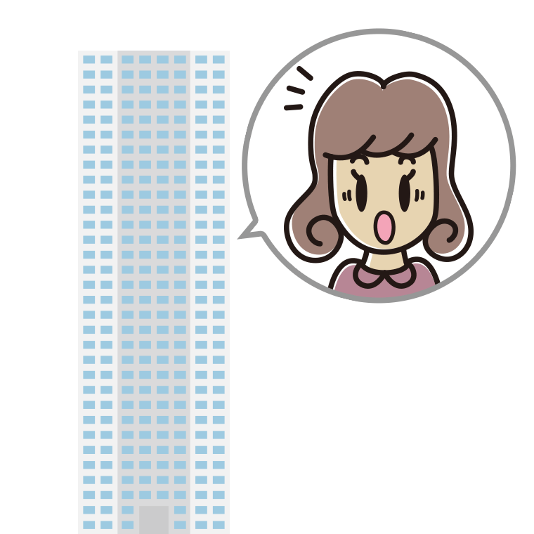 タワーマンションで驚く女子大学生のイラスト【色あり、背景なし】透過PNG