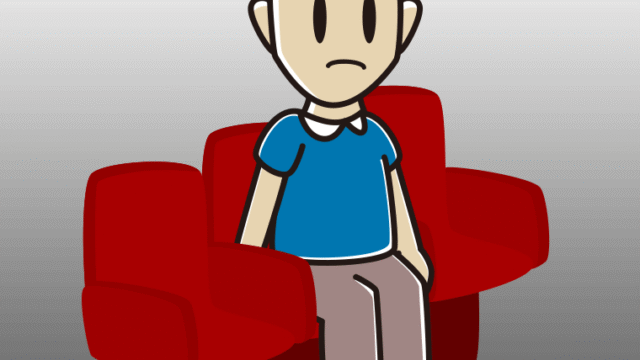 映画館（劇場）で怒る男性のイラスト【色、背景あり】PNG