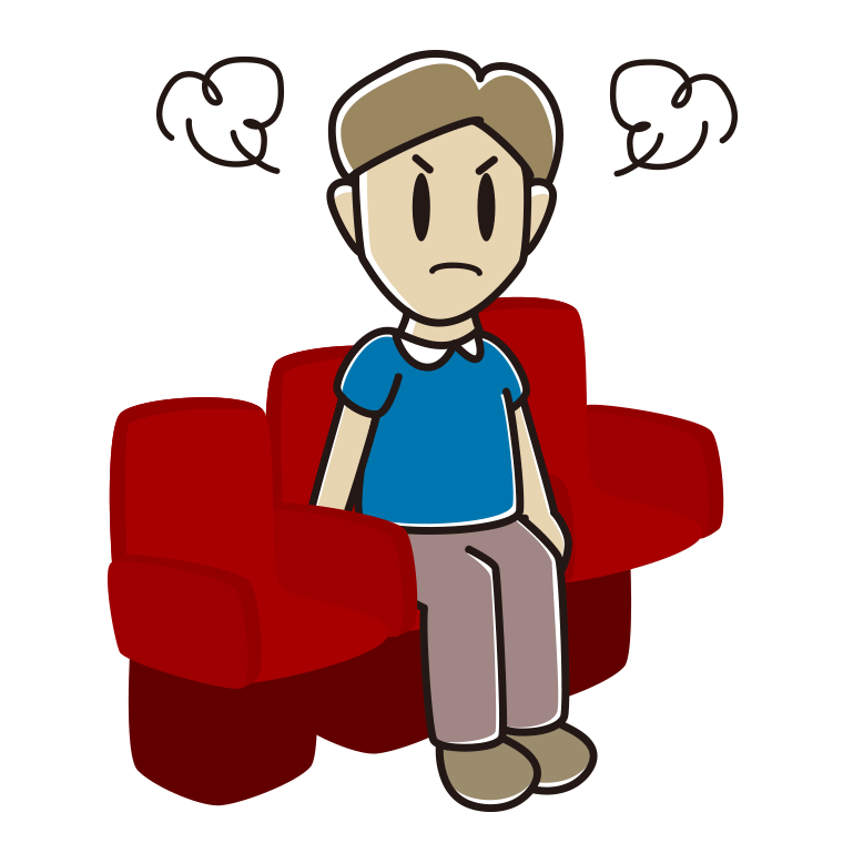 映画館（劇場）で怒る男性のイラスト【色あり、背景なし】透過PNG