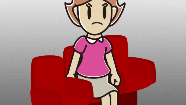 映画館（劇場）で怒る女性のイラスト【色、背景あり】PNG