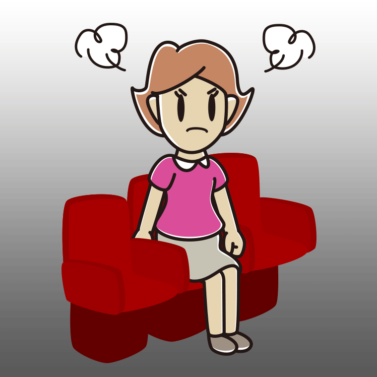 映画館（劇場）で怒る女性のイラスト【色、背景あり】PNG