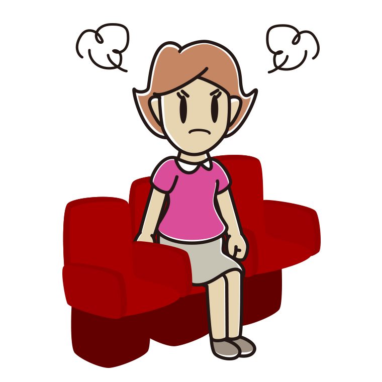 映画館（劇場）で怒る女性のイラスト【色あり、背景なし】透過PNG