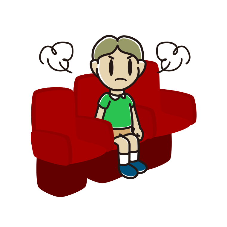映画館（劇場）で怒る小学生男子のイラスト【色あり、背景なし】透過PNG