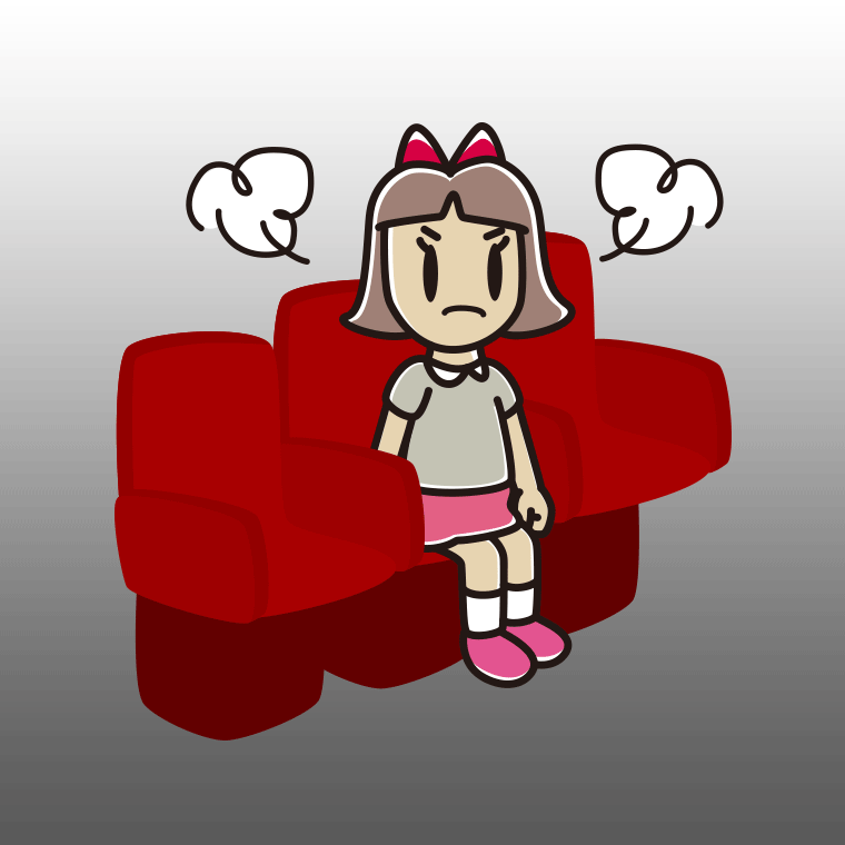 映画館（劇場）で怒る小学生女子のイラスト【色、背景あり】PNG