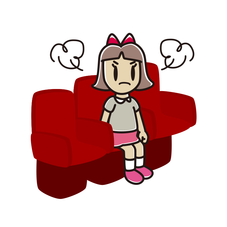 映画館（劇場）で怒る小学生女子のイラスト【色あり、背景なし】透過PNG