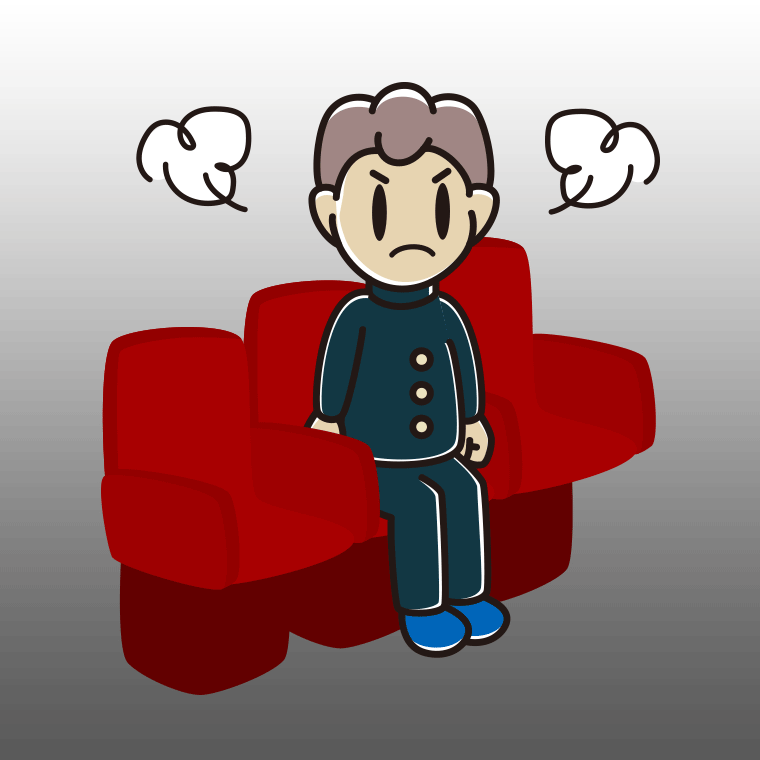 映画館（劇場）で怒る男子中学生のイラスト【色、背景あり】PNG