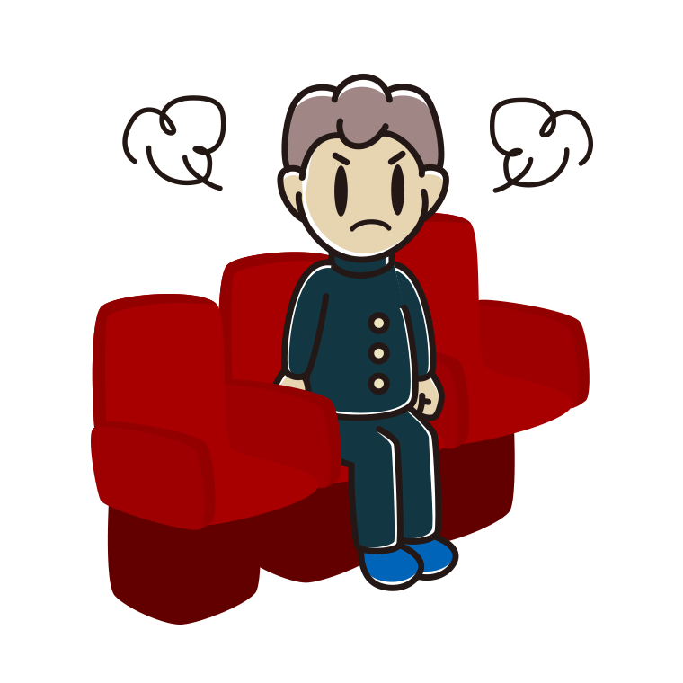 映画館（劇場）で怒る男子中学生のイラスト【色あり、背景なし】透過PNG