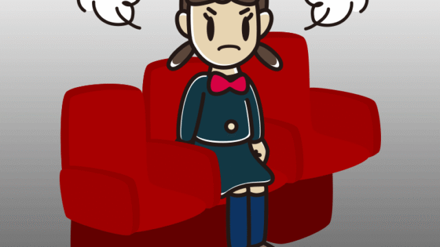 映画館（劇場）で怒る女子中学生のイラスト【色、背景あり】PNG