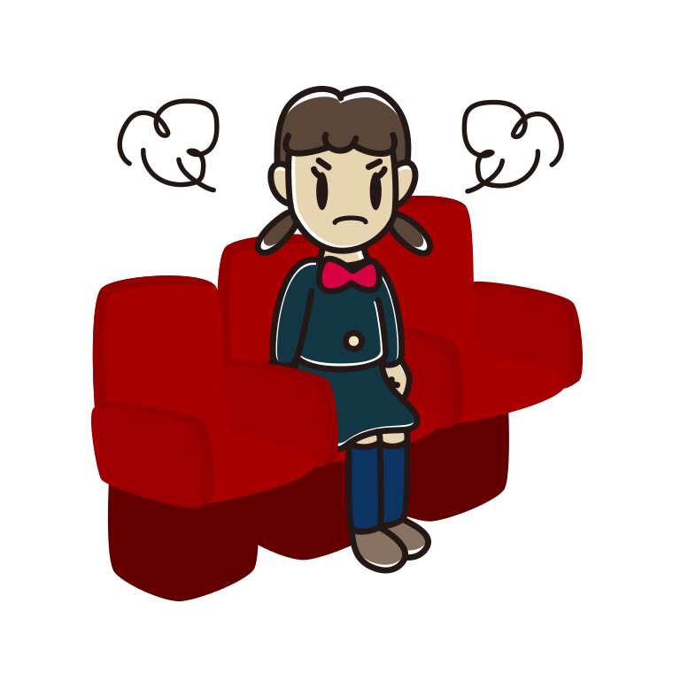 映画館（劇場）で怒る女子中学生のイラスト【色あり、背景なし】透過PNG