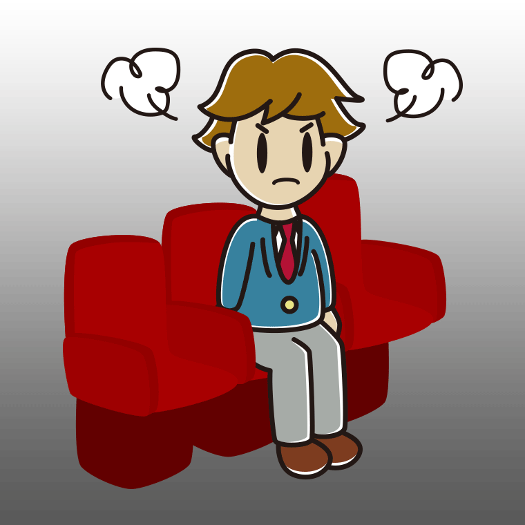 映画館（劇場）で怒る男子高校生のイラスト【色、背景あり】PNG