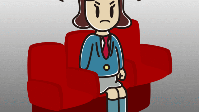 映画館（劇場）で怒る女子高校生のイラスト【色、背景あり】PNG