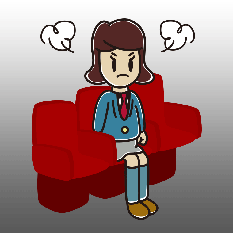 映画館（劇場）で怒る女子高校生のイラスト【色、背景あり】PNG